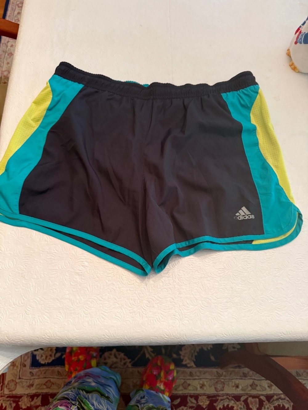 Adidas Wms Black Green yellow running shorts size Med